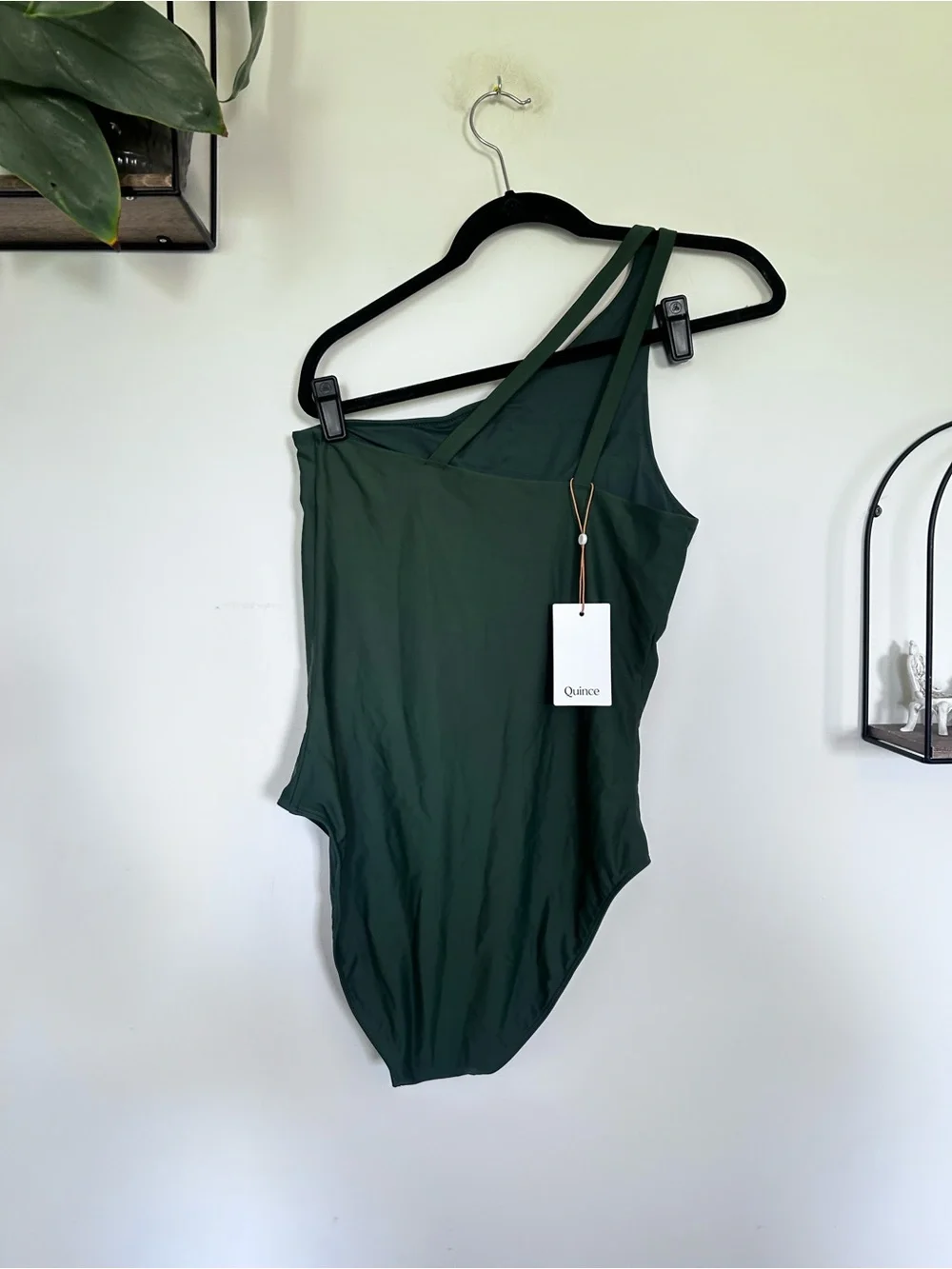 NWT Quince Palm Green Italian One Shoulder One-Piece Swimsuit Size Large
